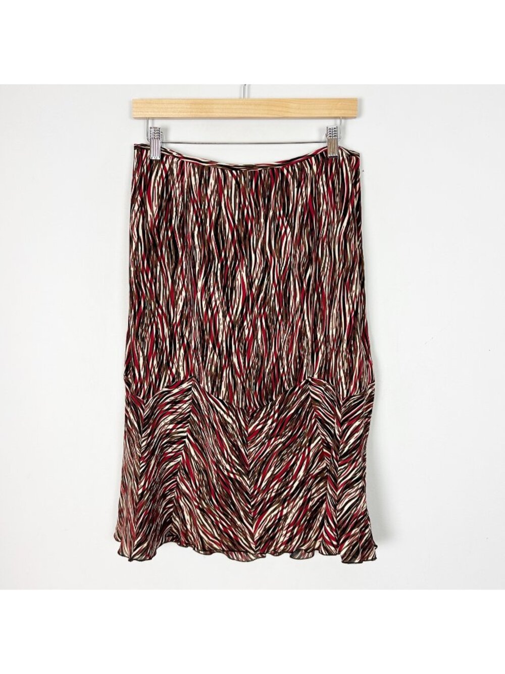 Y2K Alfani Silk Lettuce Hem Skirt Fall Abstract Pattern Size 12 Women's